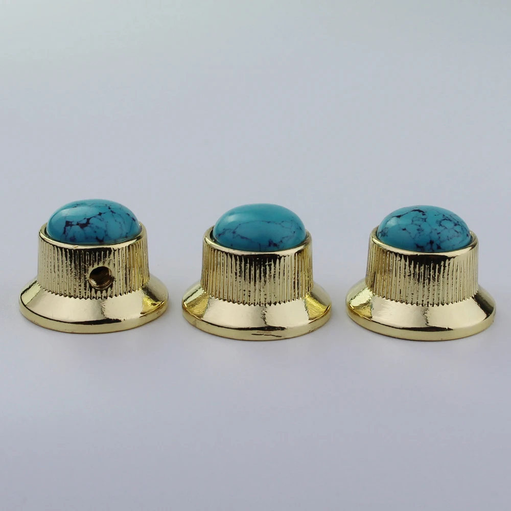 Guyker Potentiometer Knob Electric Guitar Bass Metal Control Volume Knob Hat Type Blue Turquoise Surface