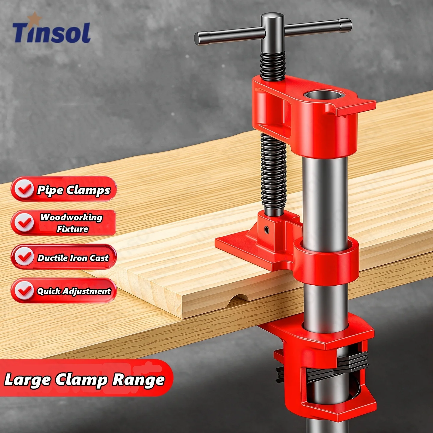 TINSOL 1/2 3/4 Inch Heavy Duty Cast Iron Quick Release Pipe Clamps Set for Woodworking, Wood Gluing Bar Clamps Carpenter Tool