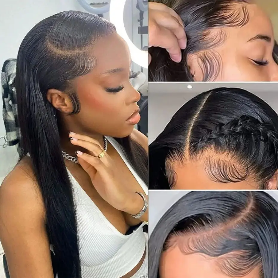 Peruca de cabelo humano reta Glueless para mulheres negras, fechamento de renda, 180% Brazilian Remy, pronto para ir, 6x4, 5x5, Nature Hairline, novo