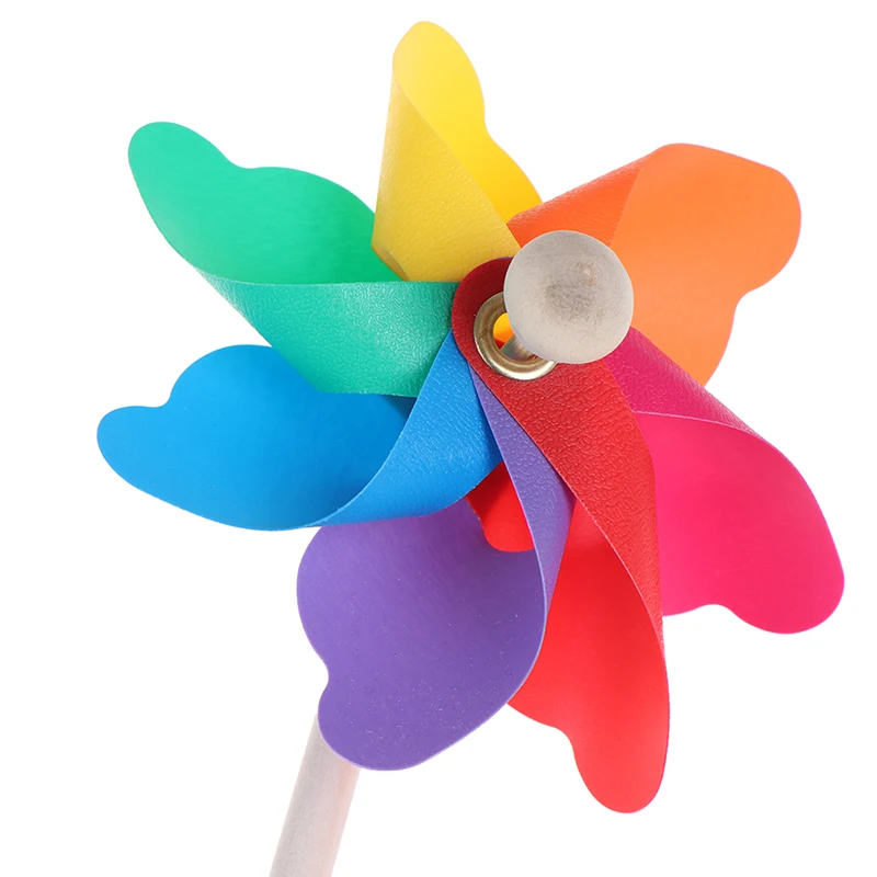 Moinho de madeira colorido para crianças, Wind Spinner, Pinwheels, Home Garden, Decoração de quintal, Brinquedos ornamentados, Novo, 7 folhas