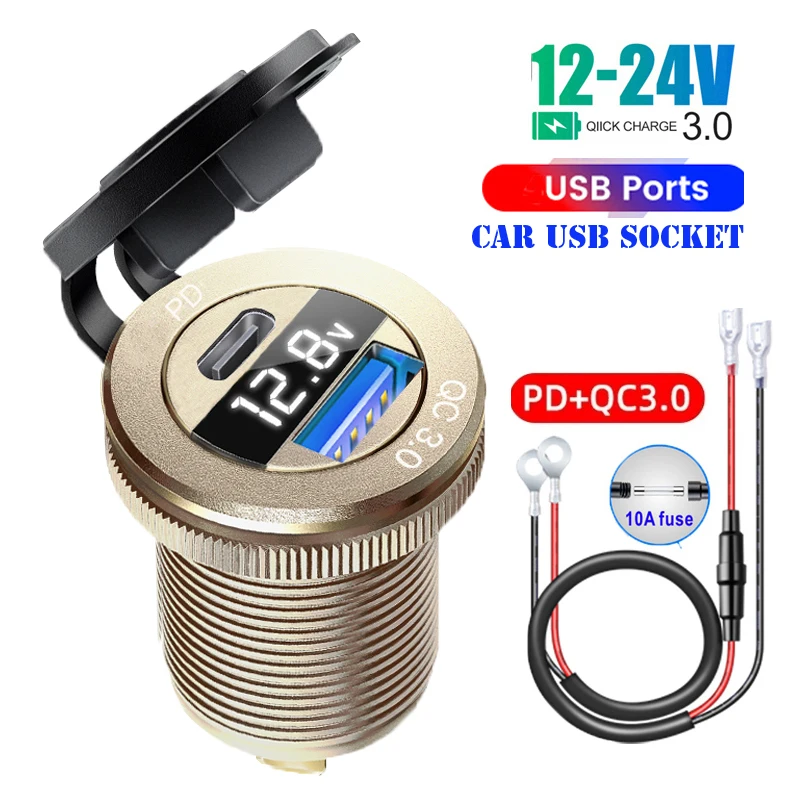 USB Charger Outlet Waterproof Charger Socket PD Type C and QC3.0 USB Port USB Socket for Car Boat Marine Truck