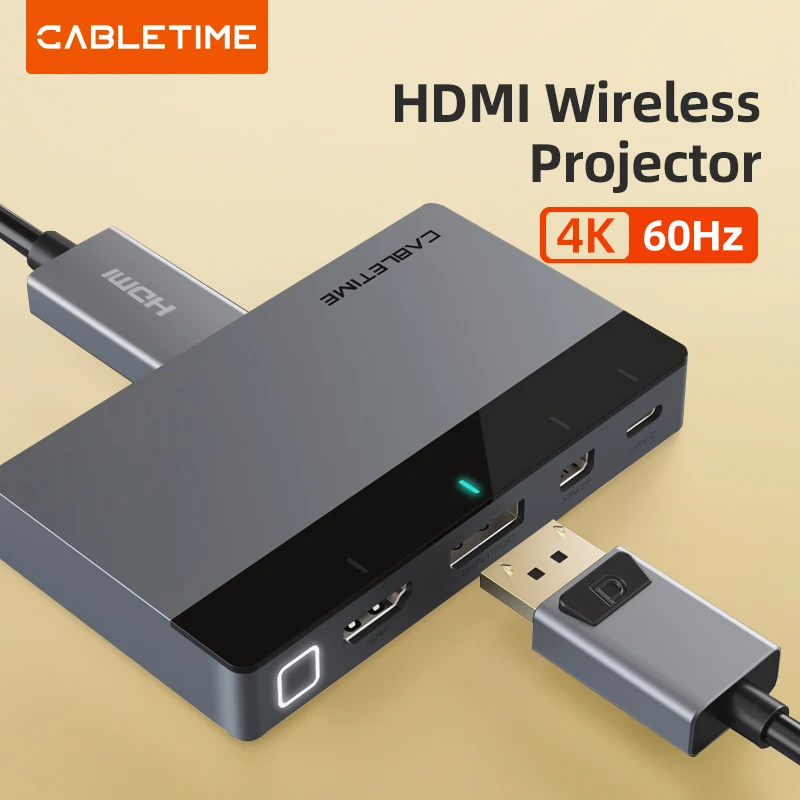 CABLETIME HDMI Wireless Display Projector HUB Mini DP 4K 60Hz LED Button Switch for Laptop Macbook Video Extension TV Box C370