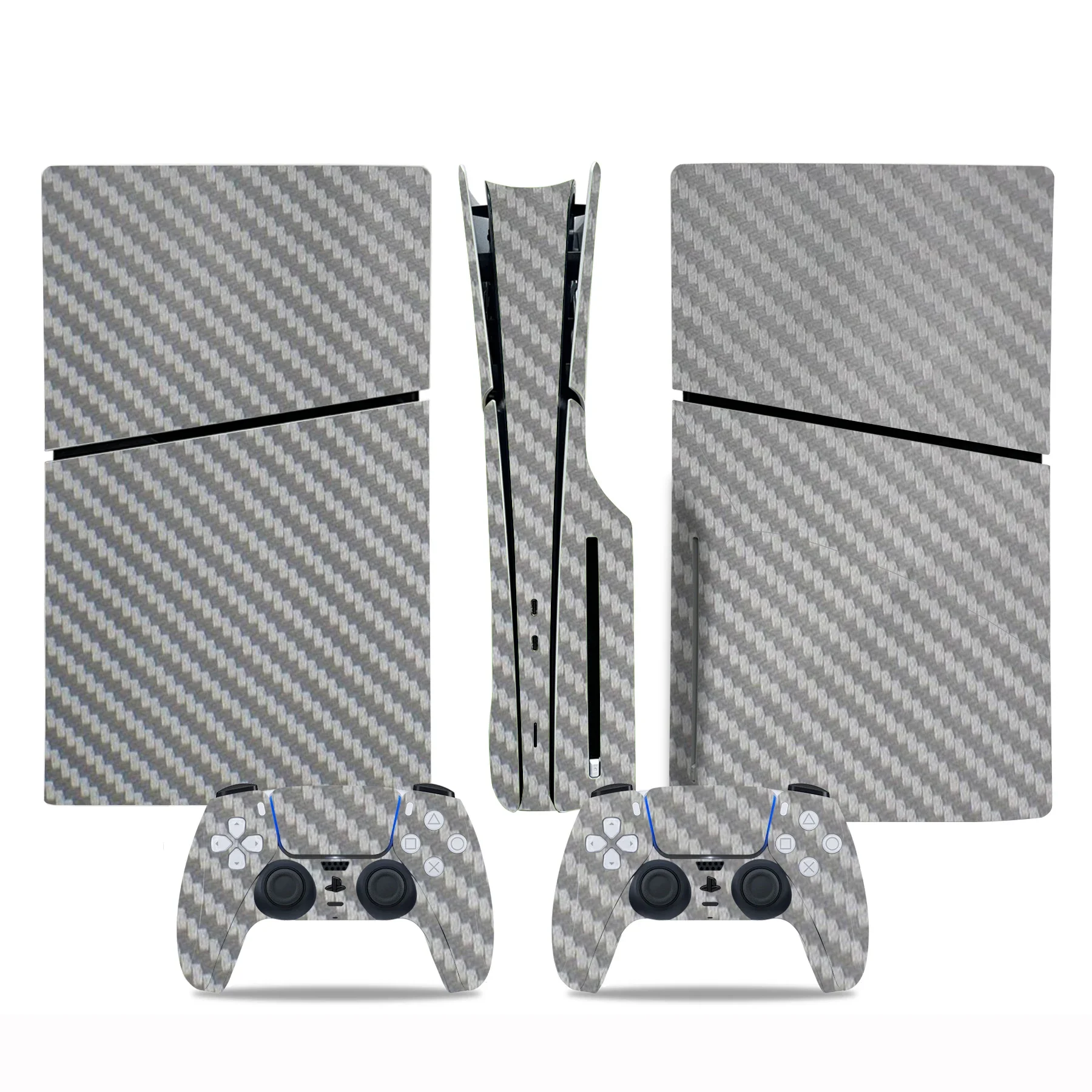 Para PS5 slim Disk Edition pegatina de piel de fibra de carbono cubierta de calcomanía para consola PS5 delgada y 2 controladores