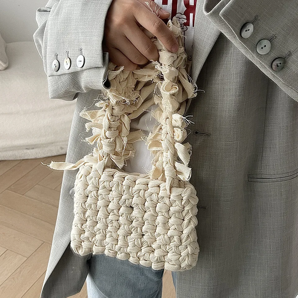 

Handmade Yarn Crochet Handbags Tassel Knitted Woven Bags for Women Mini Rope Purses Coin Lipstick Clutch Small Tote Bag 2024 New