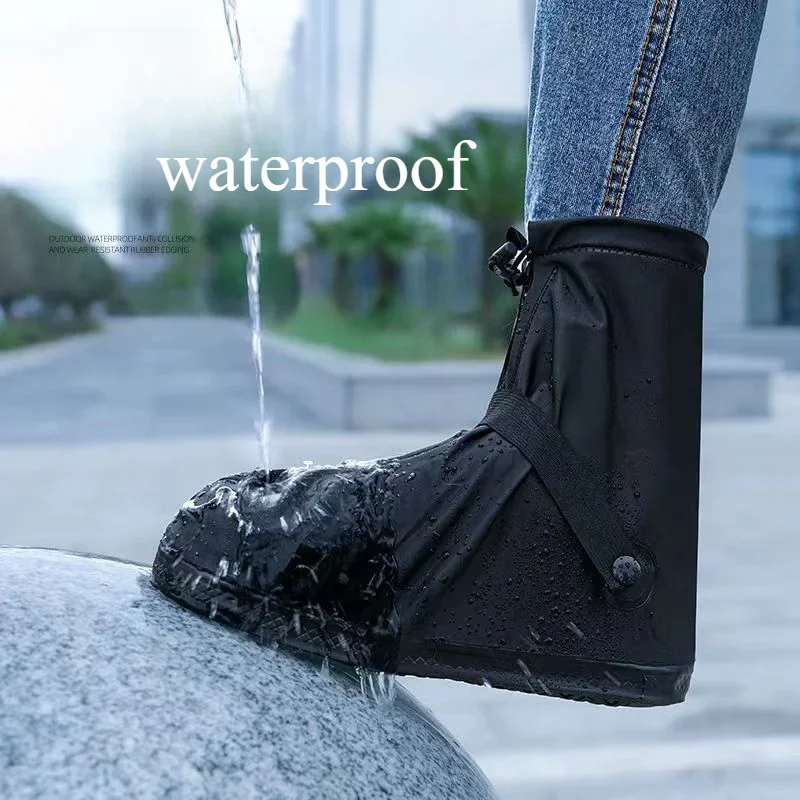 22CM Silicone Rain Shoe Covers Elastic Cord Essential Waterproof Anti-slip Foot Covers Rainy Season Thickened Wear-resistant