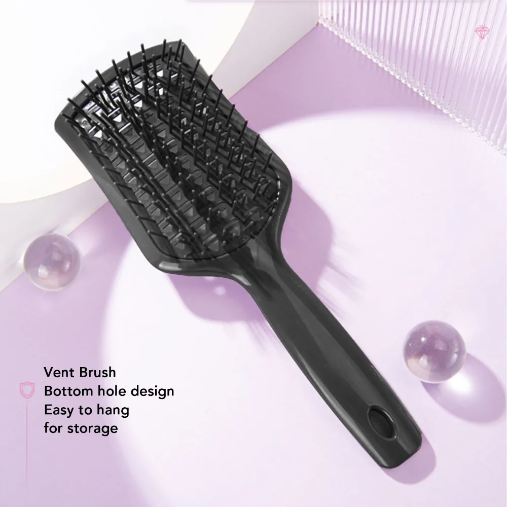 Professional Vent Hair Brush Breathable Construction Anti-Tangle Paddle Detangling Brush Black Vent Paddle Styling Hair Tool