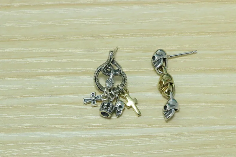 925 Sterling Silver Snake Earrings Female Trendy Punk Male Japanese Korean Vintage Personality Skull Head Earrings Single Earrin