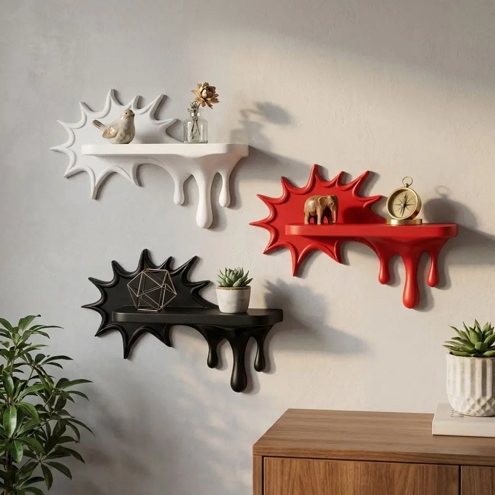 3D Printed Burst Dripping Shape Wall Shelf Irregular Shape Plastic Floating Wall Stand Stable Melting Melting Display Rack