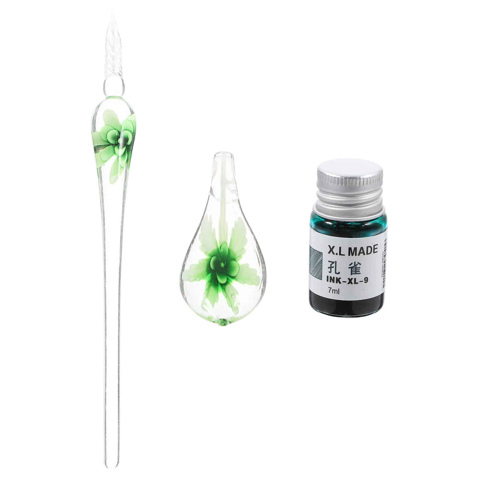 

1 комплект, набор стеклянных ручек, изысканный спиральный дизайн ручной работы, каллиграфия, рисунок, письмо, многофункциональная стеклянная чернильная ручка