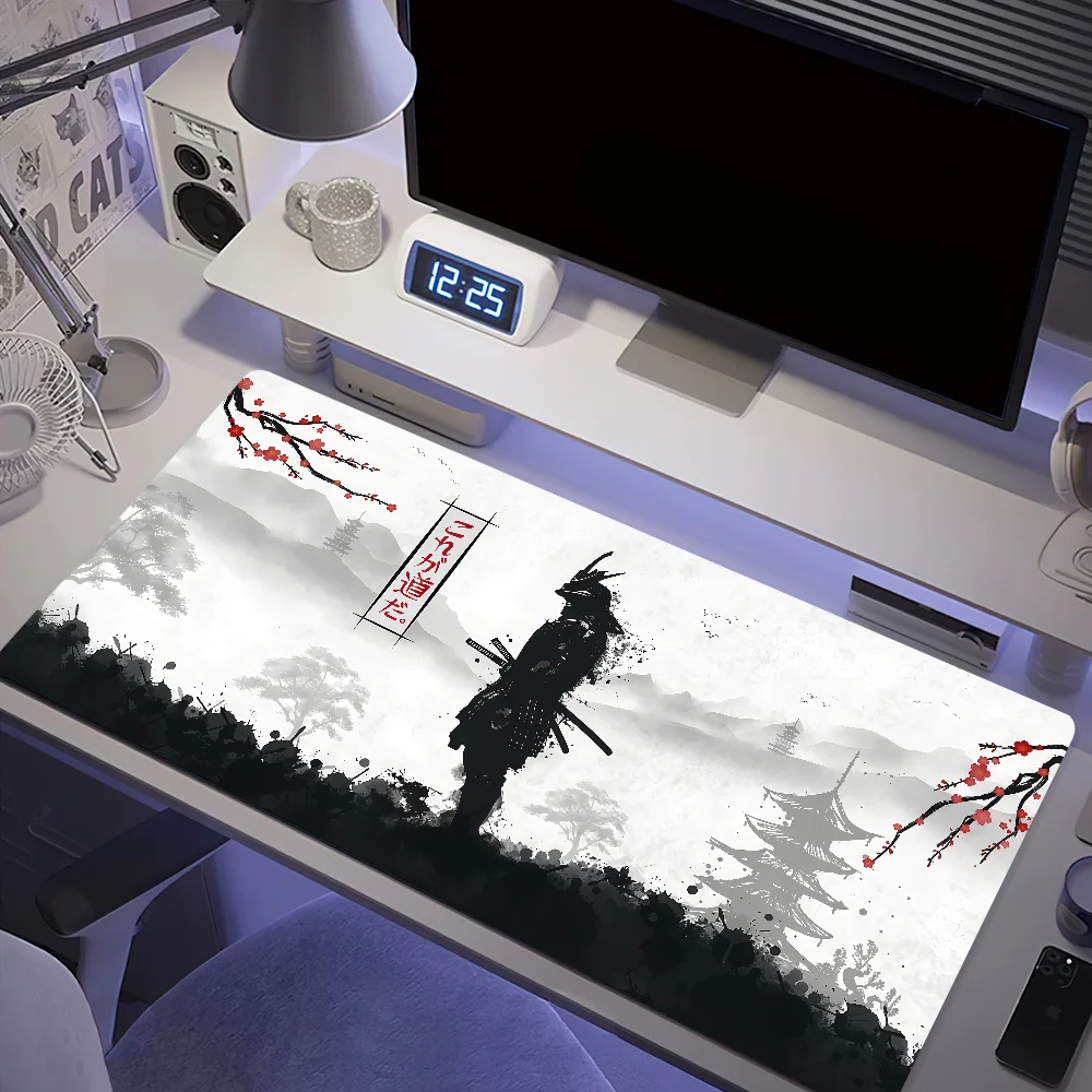Japan Samurai Silhouett Fantasy Mask Mouse Pad Desk Mat Large Non-slip Anti-fray Keyboard Ergonomic Office Rubber PC Home Custom