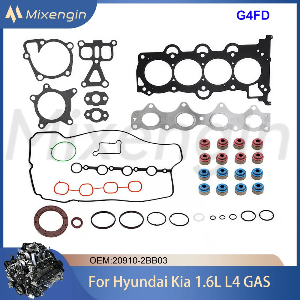 Auto Engine Parts Full Cylinder Head Gasket Set For Hyundai Kia 1.6 L T L4 GAS G4FD 2010-2022 20910-2BB03 Rebuild Overhaul Kit