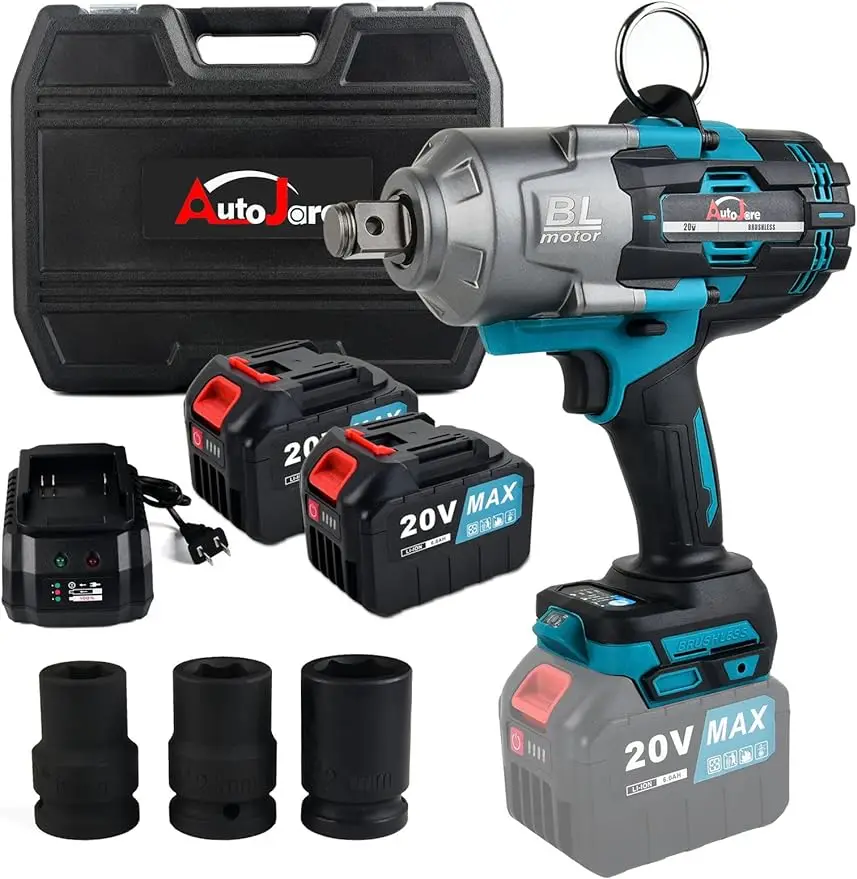 

Cordless Impact Wrench 3/4'' Brushless High Torque 1475 Ft-lbs (2000 N.m) Heavy-duty Impact Wrench with 2 x 6.0A Battery, Fast