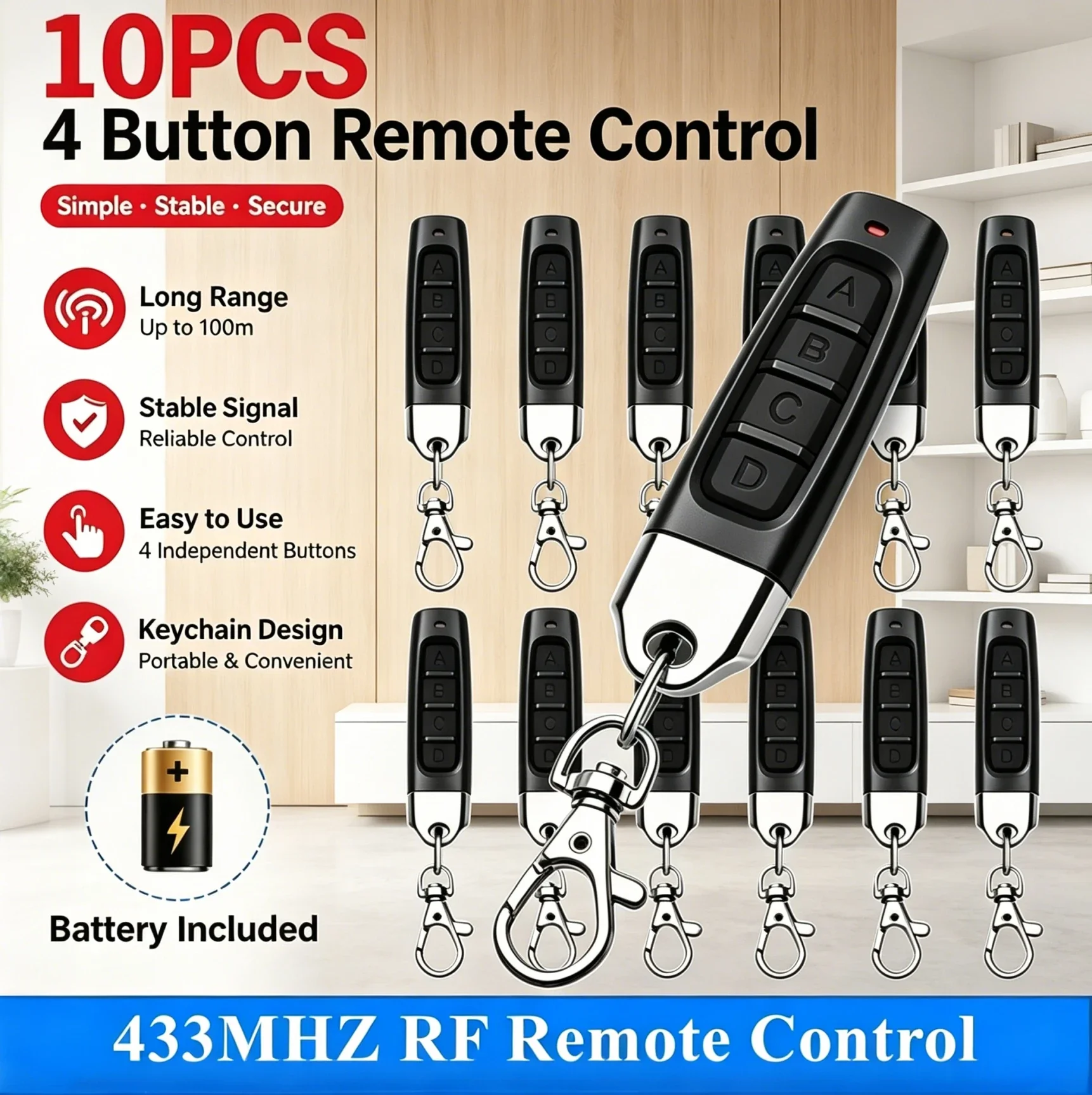 1-50PCS Controle Remoto Duplicador 433MHz para Portão de Garagem Elétrico, Clonador de Código Sem Fio