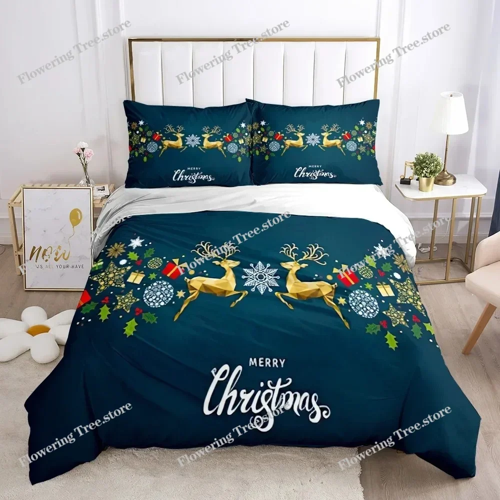 Chirstmas Duvet Cover Kid’s Bedroom 3D Cartoon Merry Chirstmas Twin Bedding Set Polyester Santa Claus Happy New Year Quilt Cover