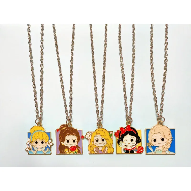 Disney Princess Necklace Anime Figure Cartoon Snow White Elsa Bella Q Figural Merchandise Decoration Girl Children Birthday Gift