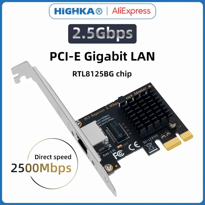 RTL8125BG Gigabit Ethernet PCI Express Network Card 10/100/2500Mbps 2.5Gbps RJ45 LAN PCIe Adapter for PC