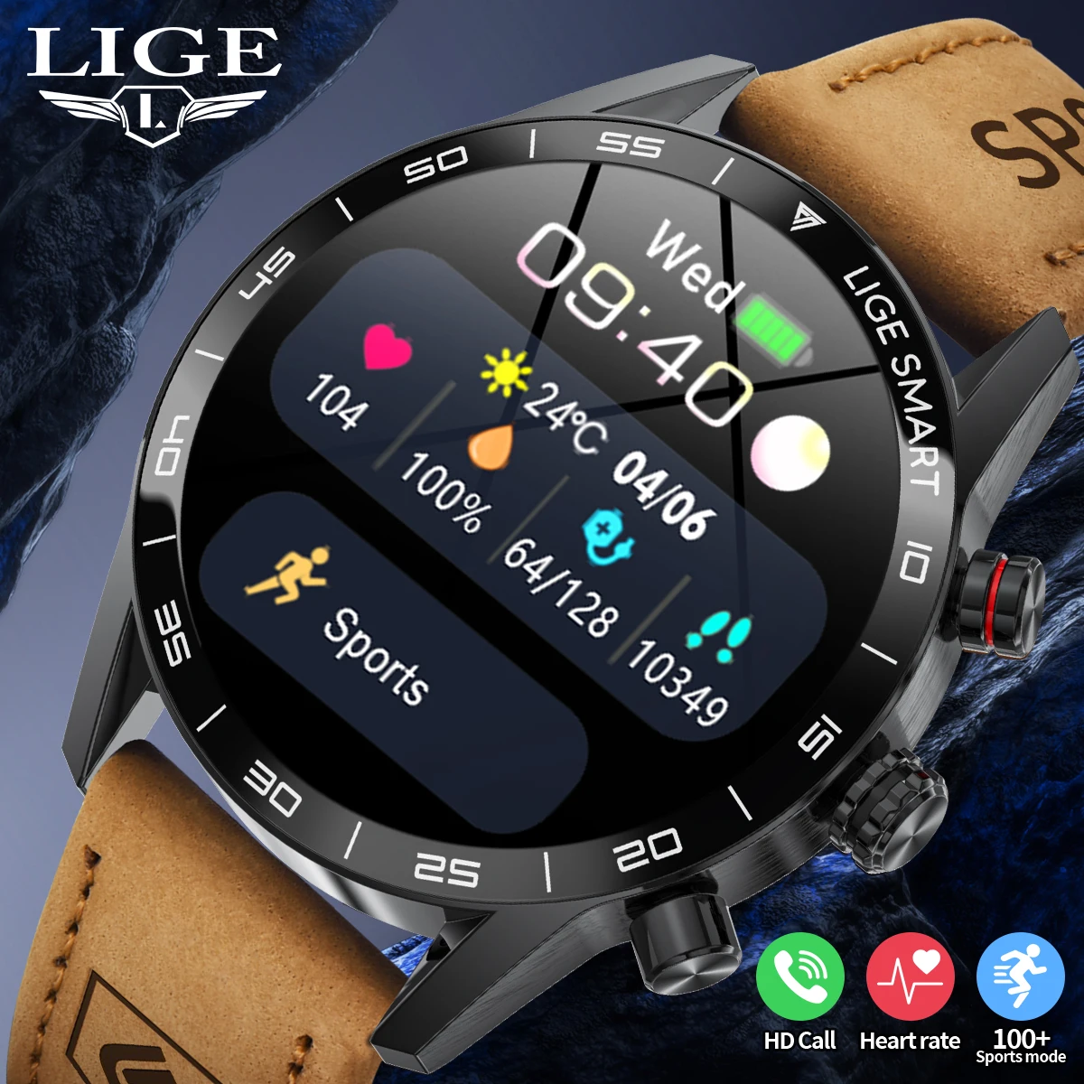 

LIGE Smart Watch 1.39” HD Display Voice Call Rugged Military Outdoor 100+ Sport mode Watch Heart Rate Monitor Smartwatch for men