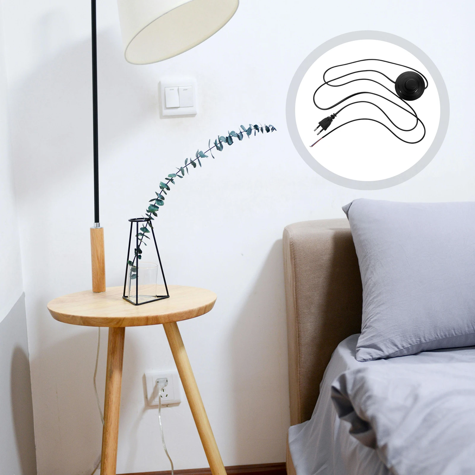 

Black Power Cord Foot Switch Plug Wire for Desk Lamp 317 Type Durable Bedside Reading Light Pedal Extension