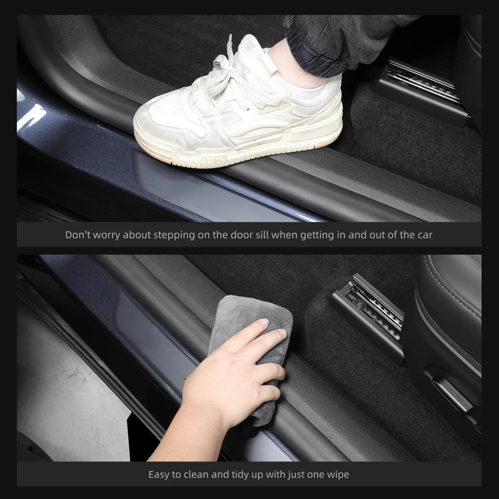 LUCKEASY Linkslenker für Tesla Model Y Juniper 2025 2026 Mittelkonsole Seitliche Anti-Kick-Pads TPE Türschwellenschutz Schwarz – Detail 6