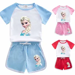 Disney neonate vestiti estivi Set 2 pezzi Frozen Elsa Princess bambini pantaloncini manica Top pantaloncini abiti bambini abiti 0-10Y