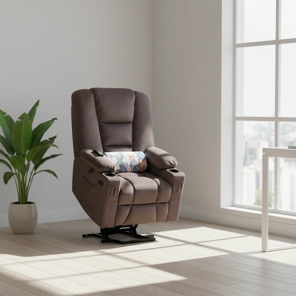 Retro Style Modern Electric Power Rise Extendable Recliner Lift Single Sofa Chair Fabric Wood Frame Massage Heated