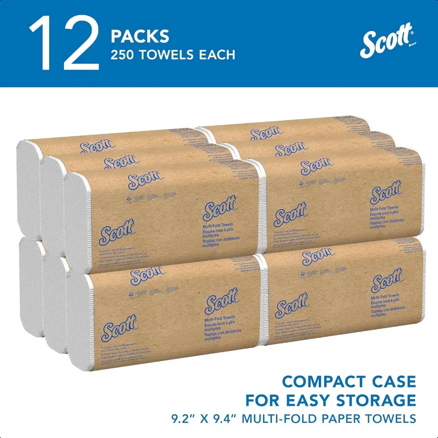 Scott Profional Universal Multifold Paper Towels Bulk 03650 Absorbency Pockets White 9.2'x9.4' Towel Compred Compact (250 Sheet