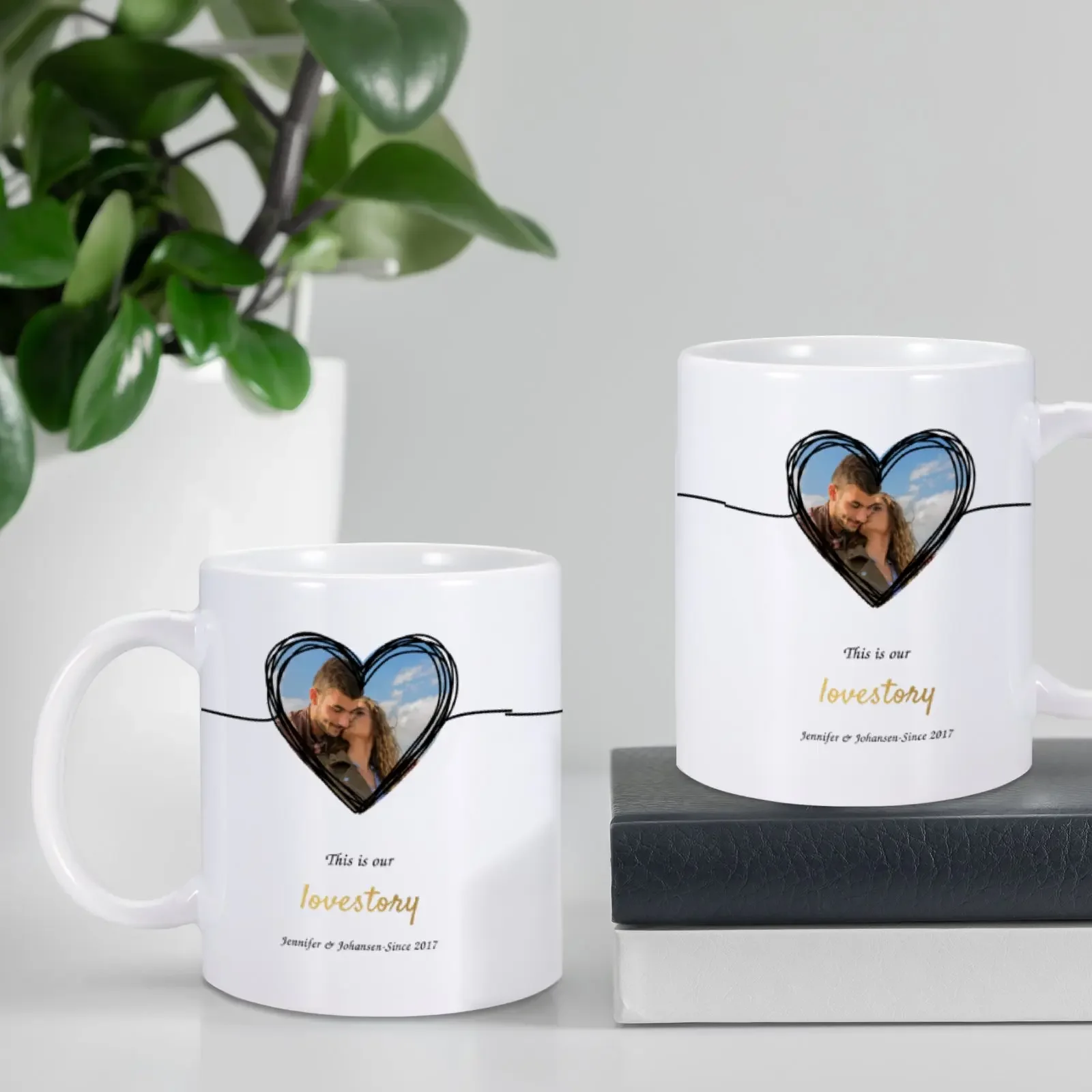 Personalized Couple Photo Coffee Mug Customized Gifts for Family Christmas 11oz Print Picture Mug Both Side for Wife Husband