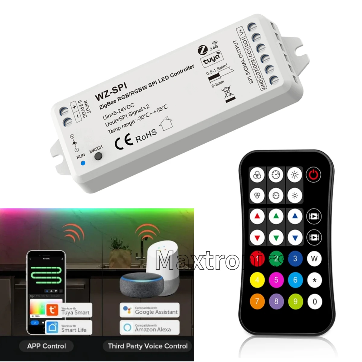 Imagem -03 - Zigbee-rf Dimmer Controle Remoto para Luzes Led Strip Dc524v Zigbee Spi Wz-spi r9 Kits Tuya Rgb Rgbw 1903 Ws2811 2812b