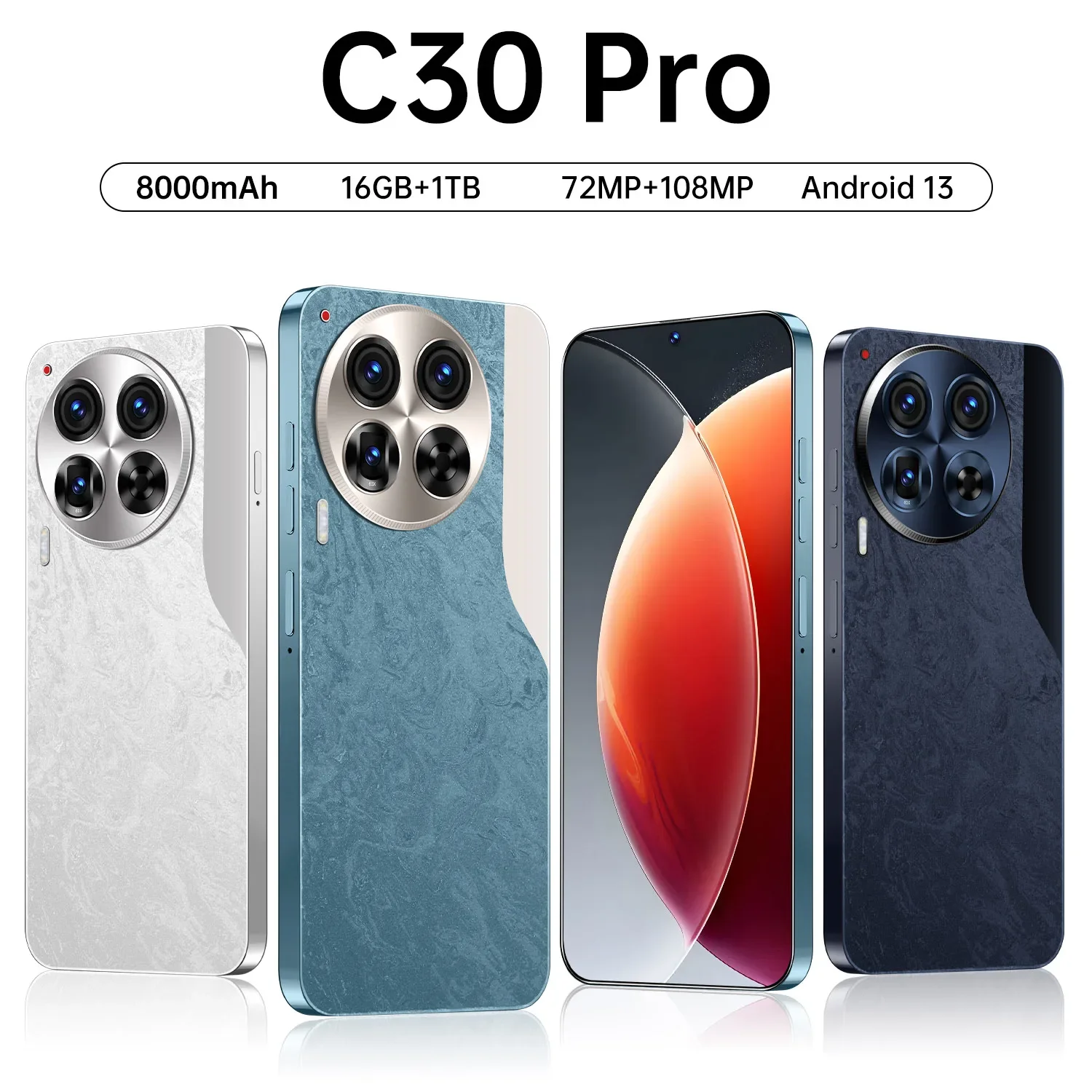 5G C30 Pro Phone With 7.3-Inch HD Screen 16+1TB 7800mah 108mp Camera And Stylish Shell Fashionable