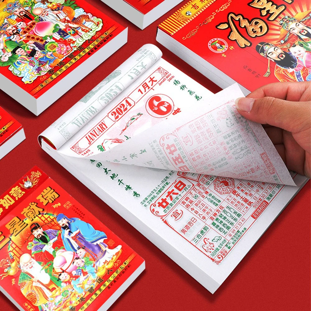 Lucky Wall Calendar Zodiac Sign Fortune Old-fashioned Hand Tearing 2024 Year Of The Dragon Old Almanac Auspicious Old