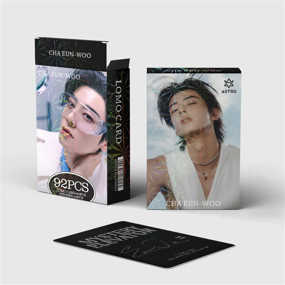 92pcs Kpop Cha Eun Woo Photo Card LOMO Card JINJIN MJ Yoon SanHa Moon Bin ASTRO Stickers and Postcard Fans Gift Collection