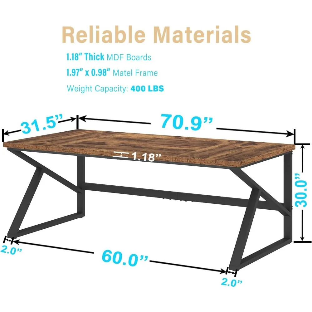 مكتب كمبيوتر بني ريفي كبير، مكتب منزلي من الخشب المعدني مقاس 70 بوصة لشخصين، ألعاب دراسة كتابة طويلة جدًا في المزرعة #2