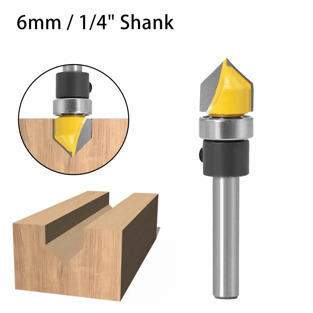 Gelagerter Profilfräser mit 90-Grad-V-Nut, 6mm 1/4" Schaft, Nutfräser, Klappbarer Trimmer-Fräser