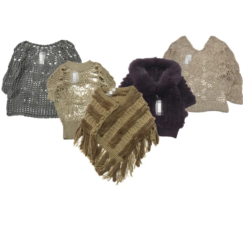 

Hanrted Vintage Knitted Double Layer Hollow out Pure Color All Seasons Luxury Floral Mixed Fiber Sweater for Women