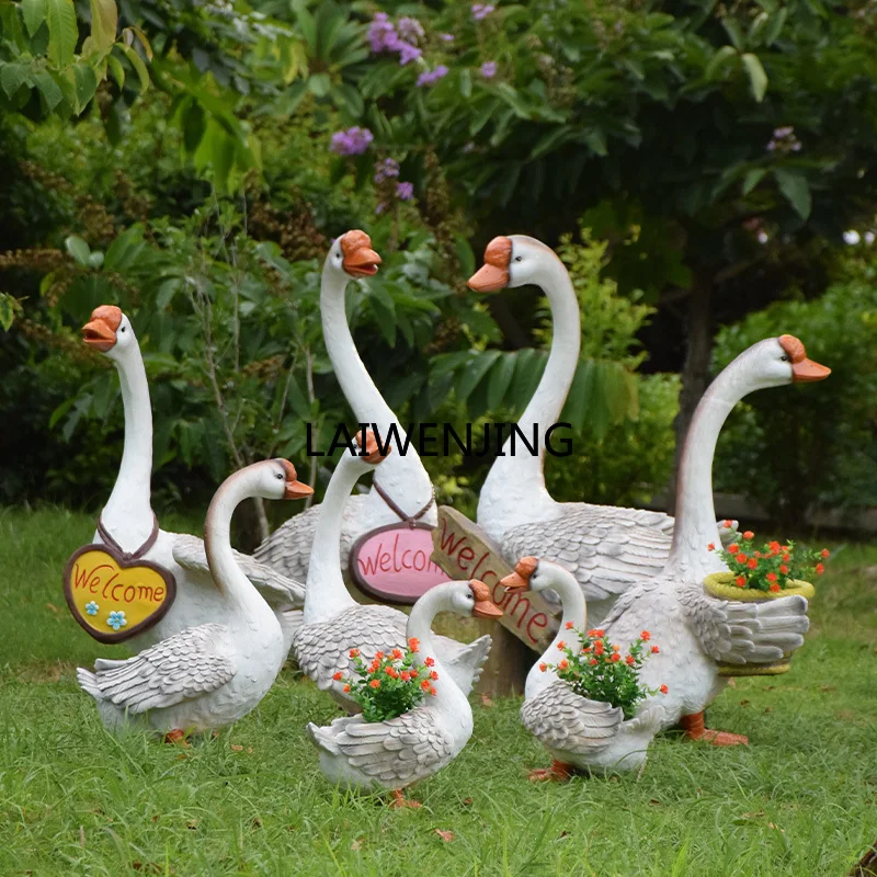 

HLZ outdoor garden landscape welcome simulation big white goose ornament duck flower tank decoration