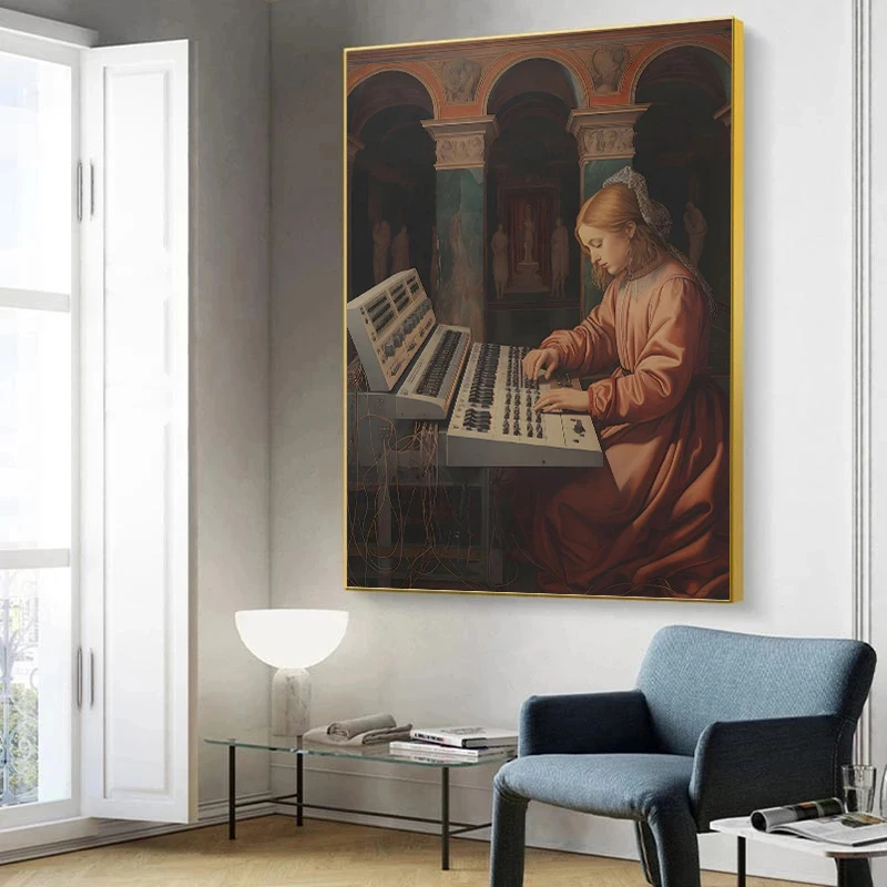 Funny Classic Renaissance Portrait DJ Music Canvas Painting Nordic Print Wall Art Poster and Picture for Living Room Bar Decor