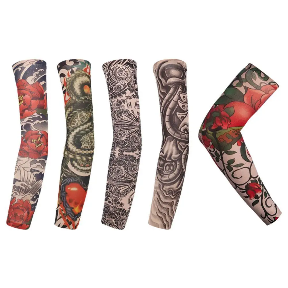5 Style Tattoo Arm Sleeves Sun UV Protection Arm Cover Fishing Motorcycle Bicycle Outdoor Sport Seamless Elastic Cool Printed