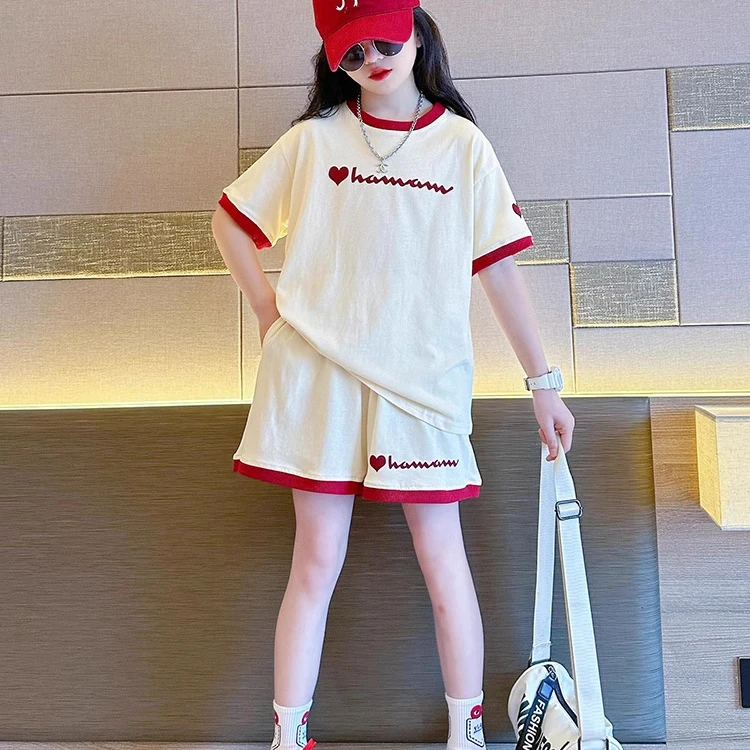 

Girls Sports Girls Foreign Style Fashion Casual Loose Printing Children's Summer Loose Suit Medium and Older Children
