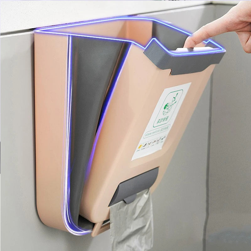 Kitchen Trash Can Portable Foldable Large Car Waste Bin For Bathroom Kitchen Cabinet Door Wall-mounted Kitchen Storage Boxes