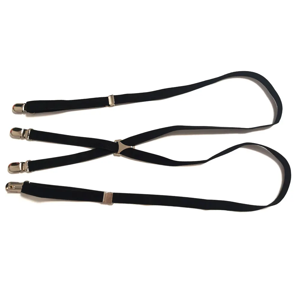 Men Women Black Red Elastic Double Shoulder Strap 1.5cm Width 4 Clip X-type Suspenders Braces Trousers Clothing Accessories