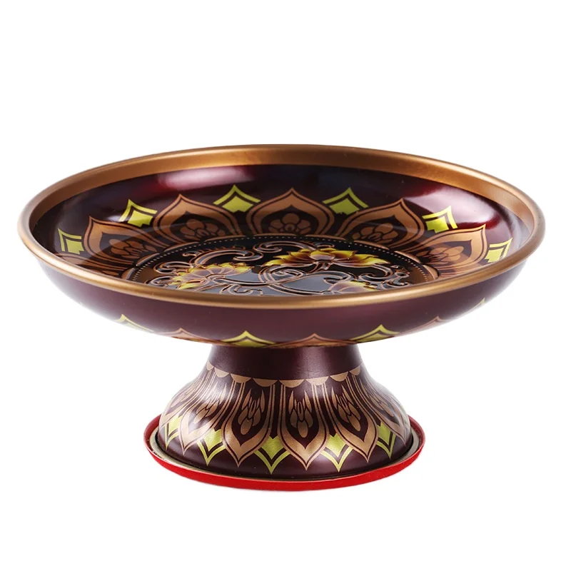 Tang Color Fruit Plates Relief Alloy Lotus Flowers Offer Worship Buddha Presentation Plate Household Meditation Zen Philosophy