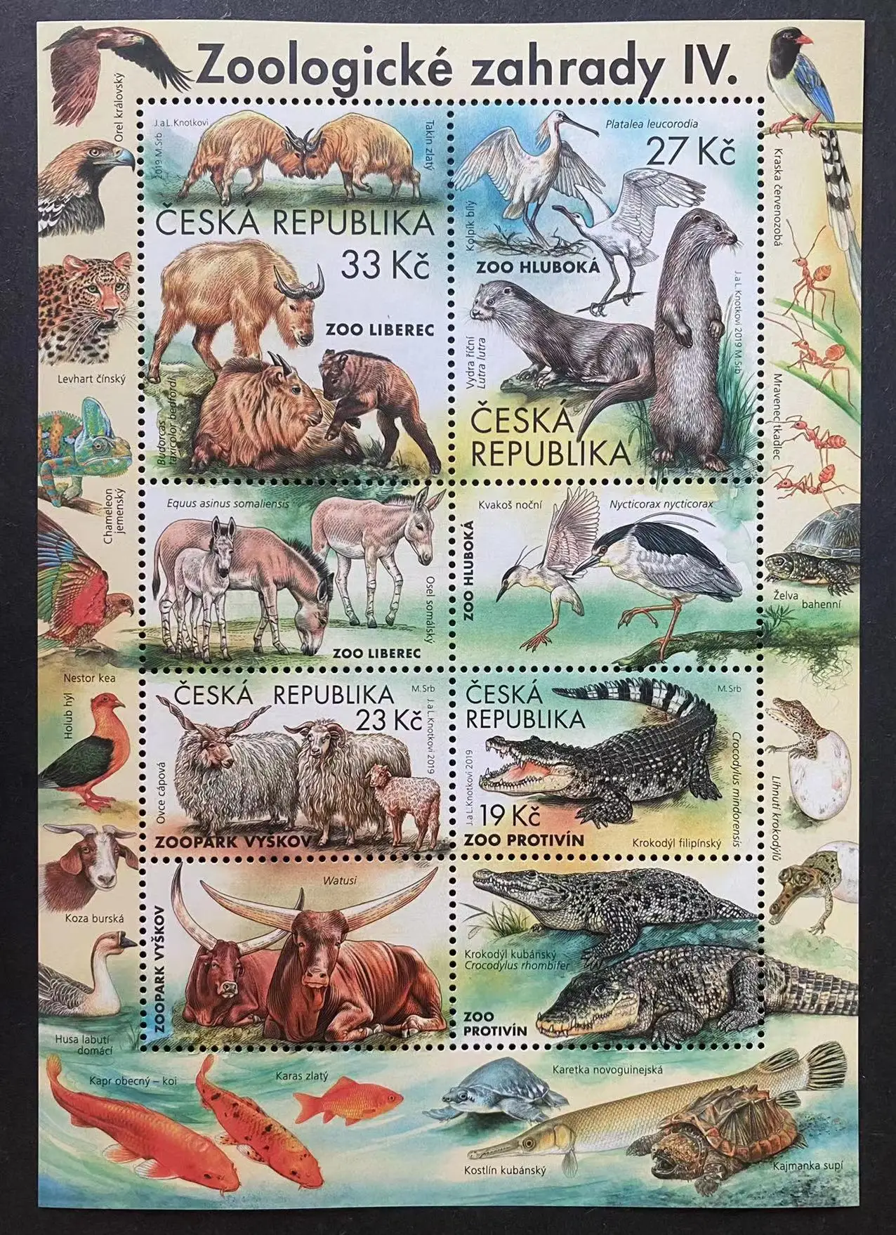 

Чешские почтовые марки 2019 года, сохранение природы, зоопарк, крокодил, зубр, птица, сувенирный лист, 1 новые коллекционные почтовые марки, скрапбукинг