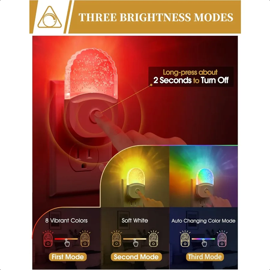 Night Lights Plug Into Wall [2 Pack] Color Changing Night Light for 8Color RGB LED Nightlight with Dusk to Dawn Sensor for Bath