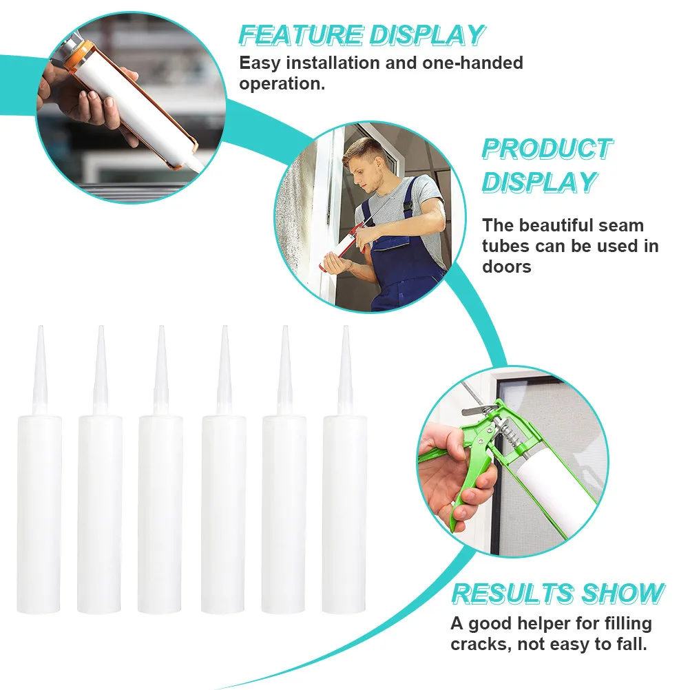 6Pcs Glass Glue Empty Tubes Plastic Refillable Caulk Tubes Easy Sealant Application for Doors Windows Kitchens Bathrooms