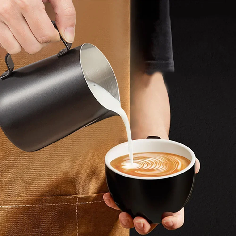 Kaffee-Milchaufschäumer aus Edelstahl 304, mit Skala, Café, Barista, professioneller Dampf, Espresso, Kaffee, Latte, Kunst, Küchenutensilien
