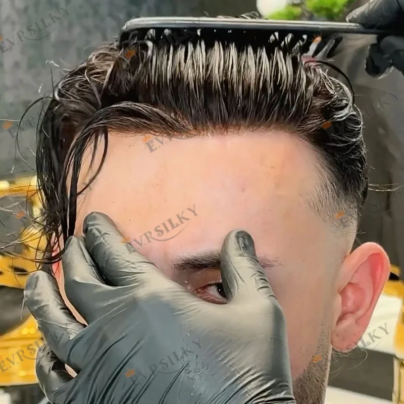 

# 1, темно-черные, супер прочные, тонкие, моно, из искусственной кожи, мужские парики из натуральных волос, сменные натуральные волосы, капиллярный протез, шиньоны