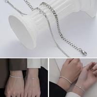2PCS Simple Fashion Steel Bracelet Set for Couple Unisex Women Men Lover Crystal Heart Silvery Chain Bracelets Je R0Y2