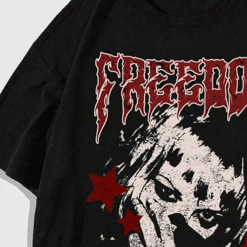

Freedom retrato Hip Hop Punk Y2k Unisex hombres mujeres Camiseta de algodón moda de lujo talla grande Top manga corta Camiseta c