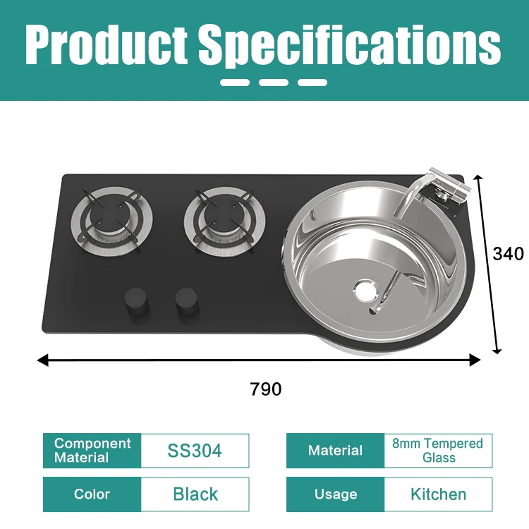 JDA Compact 2-Burner RV Gas Cooktop With Curved Round Sink All-in-One Mobile Kitchen With Free Accessories For Small RV Caravan
