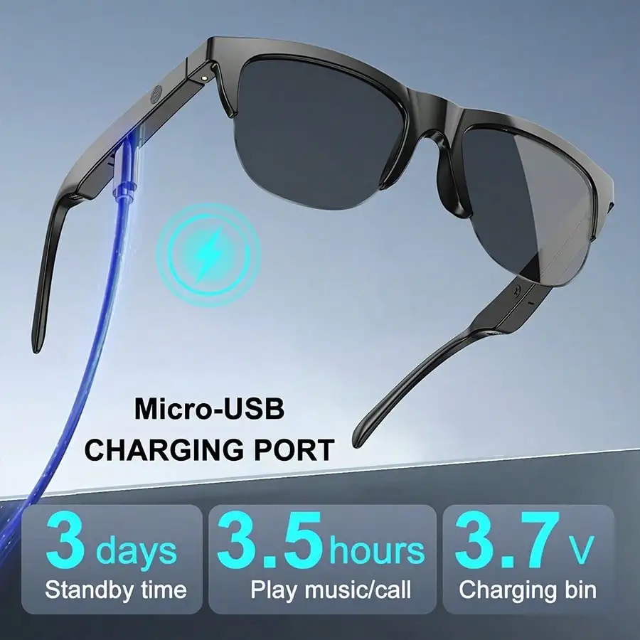 Ankriyul Gafas inteligentes con auriculares inalámbricos: diseño elegante, admite reproducción de música y llamadas, sonido estéreo, ideal para conducir, hacer deportes y actividades al aire libre, el regalo perfecto para parejas, capacidad de batería de 100 mAh